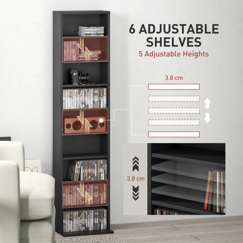 Stylish 260 Narrow CD Storage Unit in Black - Space-Saving Organizer for CDs, DVDs, and Media Collections