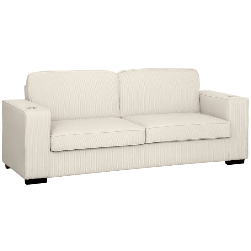 Three-Seater Corduroy Sofa in Cream White for Stylish Living Room Comfort