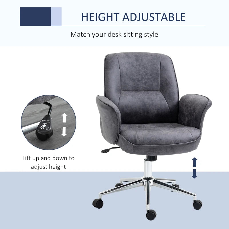 Vinsetto Charcoal Grey Swivel Office Chair - Mid Back Desk Chair for Home Study & Bedroom Comfort