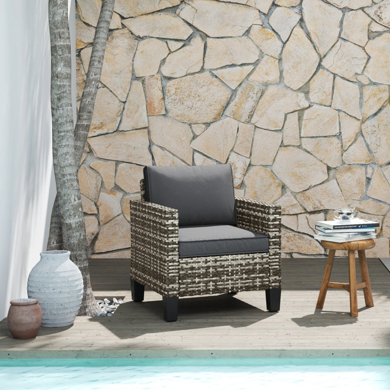 Light Grey Rattan Armchair with Cushions - Single Size