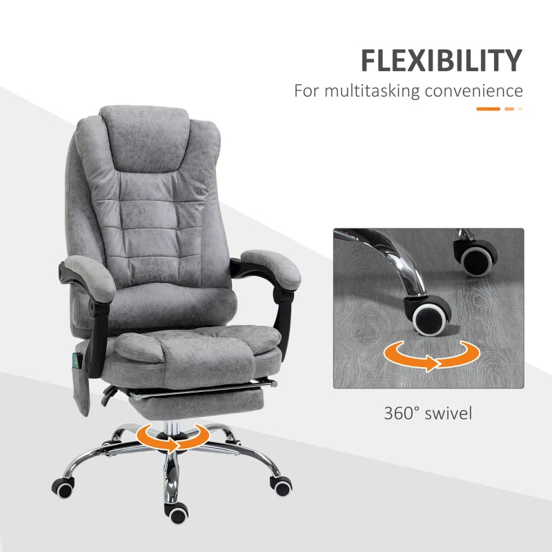 Vinsetto Heated Vibration Massage Executive Office Chair - Adjustable Ergonomic High Back Recliner with Footrest - Grey