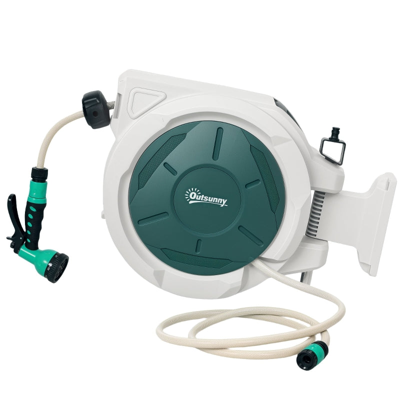 Retractable Wall-Mounted Hose Reel with Spray Nozzle