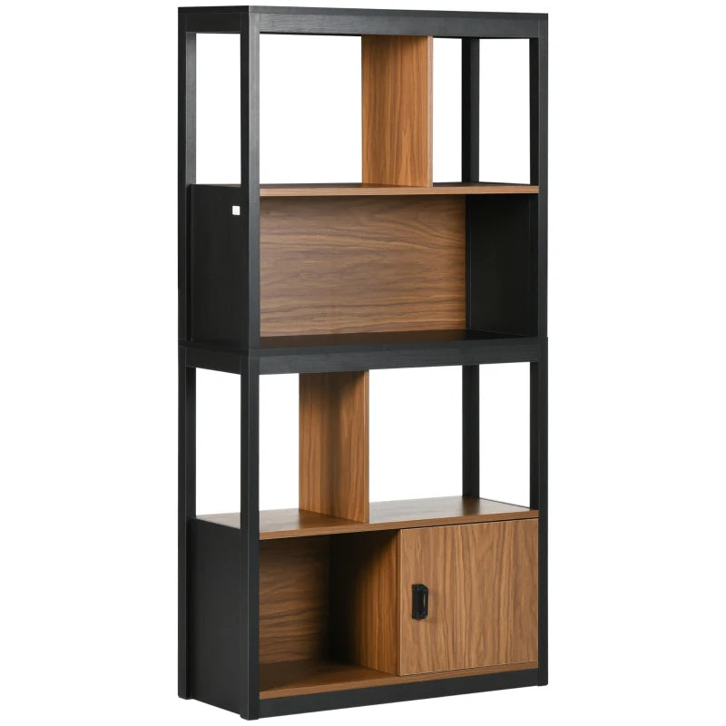 Modern 4-Tier Bookshelf with Closed Cabinet - Freestanding Bookcase for Living Room, Home Office & Study - Walnut Brown