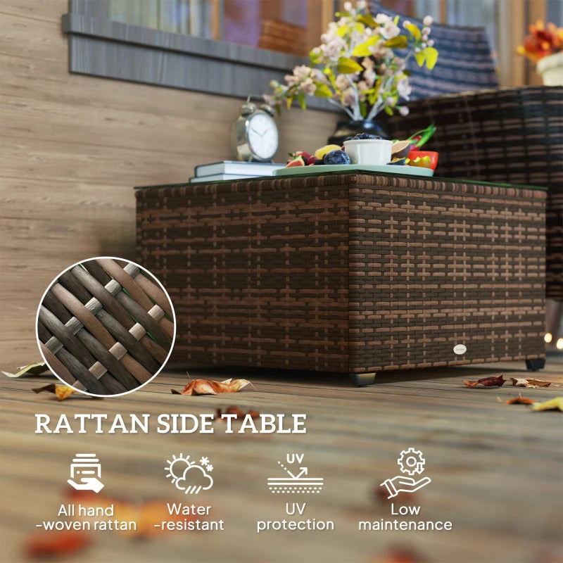 62 x 62cm Brown Glass-Top Rattan Side Table - Stylish Outdoor Furniture