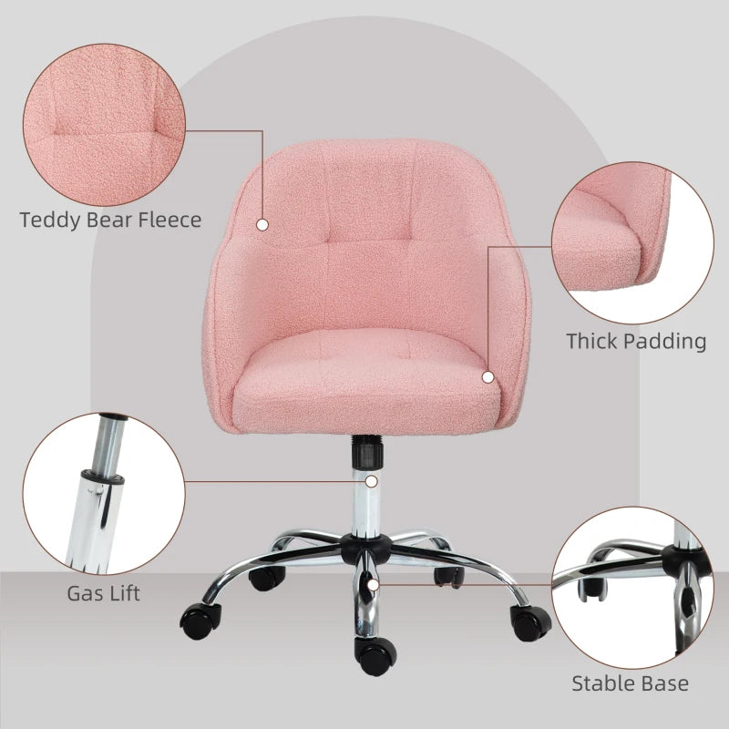 Pink Teddy Fleece Office Chair 46-56 cm - Cozy, Stylish, Adjustable Ergonomic Seating for Home & Office