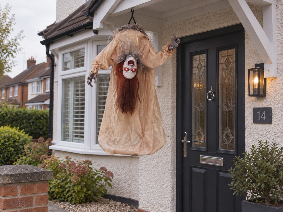 100cm Animated Broken-Back Halloween Ghost – Sound & Touch Activated with Glowing Red Eyes & Creepy Screams