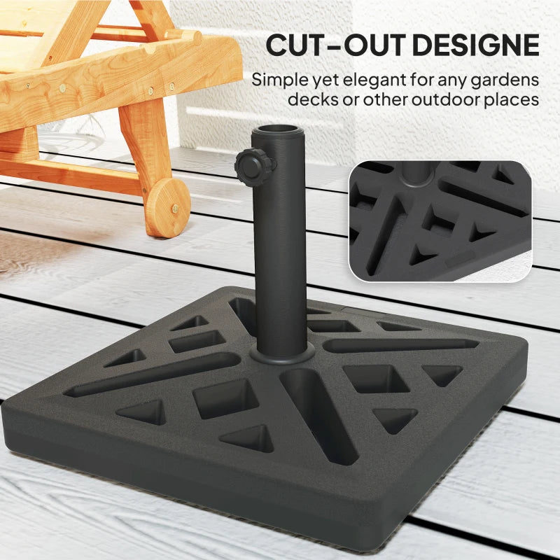 15kg HDPE Black Garden Parasol Base - Outdoor Umbrella Stand with Cut-Out Design for Deck and Poolside