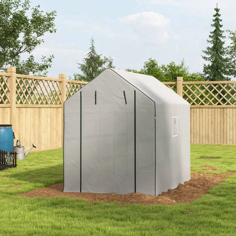 White 3-Tier Walk-in Greenhouse with PE Cover, Roll-up Door, and Mesh Windows