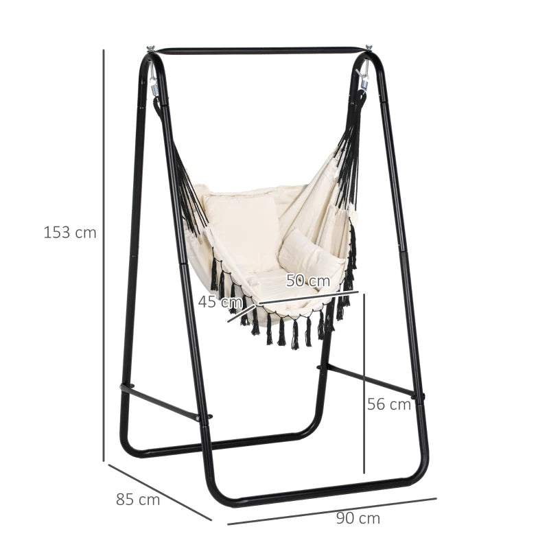 Cream White Hammock Swing Chair with Stand and Cushion