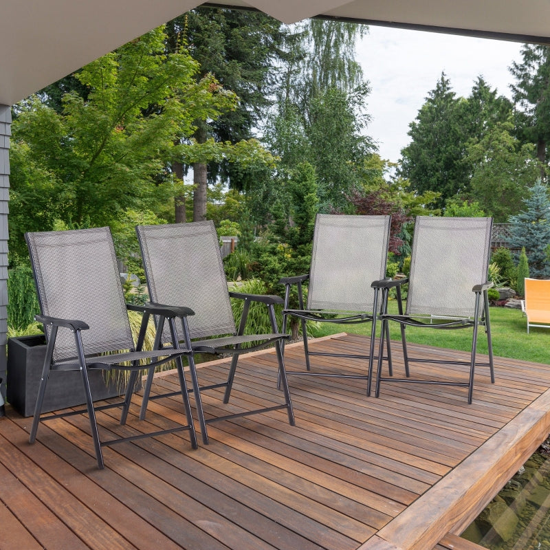 Grey Folding Outdoor Dining Chairs Set of 4 with Mesh Seat