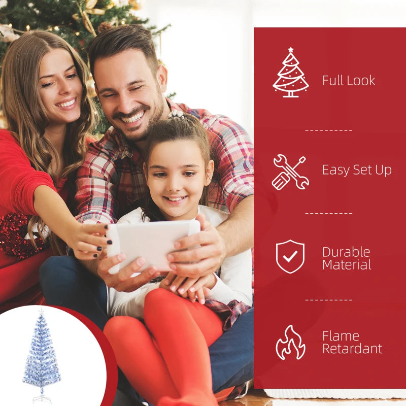 6FT Pre-Lit Artificial Fibre Optic Christmas Tree with LED Lights - Easy Storage Seasonal Decoration in White & Blue