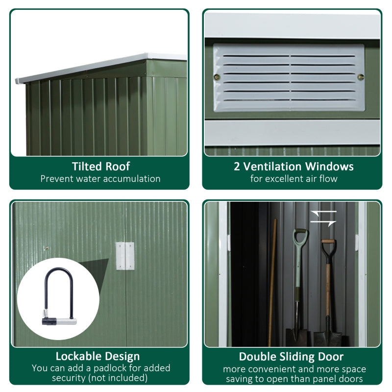 9ft x 4ft Green Shed With Foundation Kit, Ventilation and Double Doors
