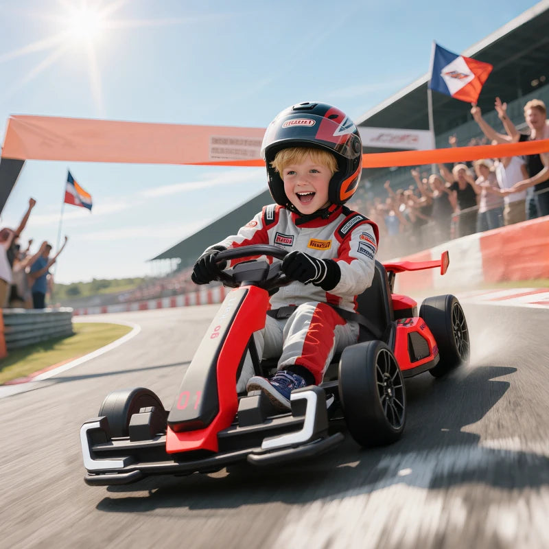 24V Electric Go Kart for Kids Adjustable Seat Fun Ride for Ages 6-12 Red