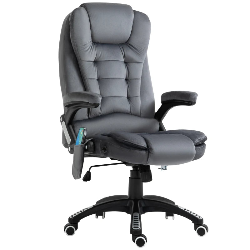 Vinsetto Heated Massage Recliner Chair - 6 Massage Points, Velvet Fabric, 360° Swivel, Grey Office Chair for Ultimate Comfort