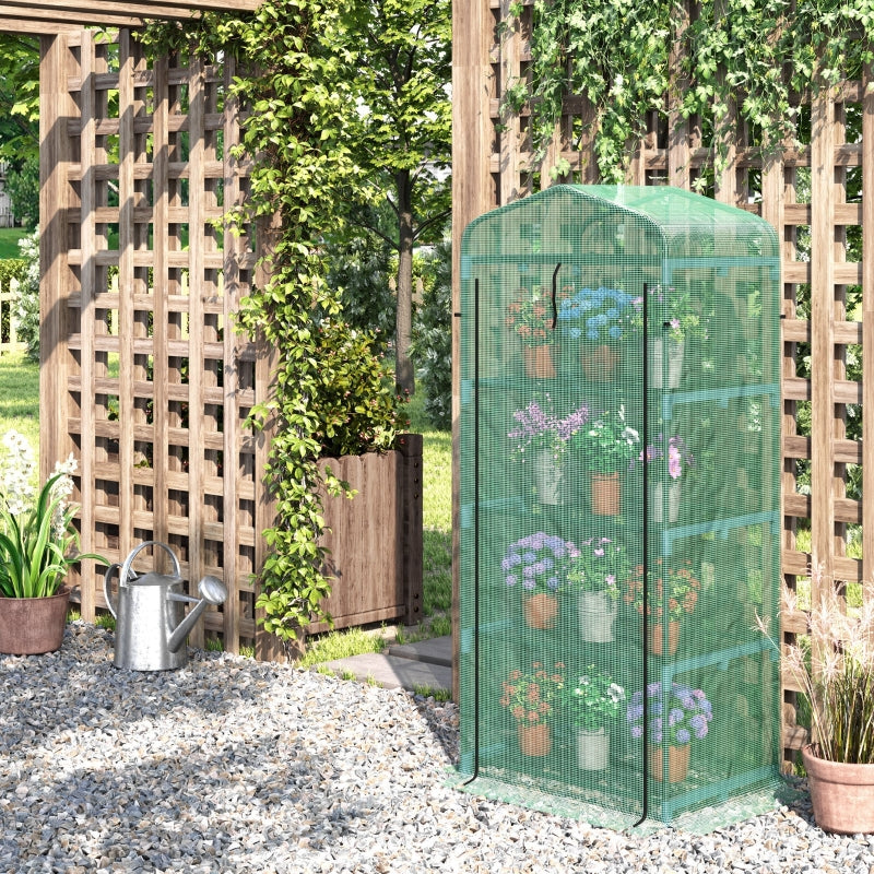 Portable Dark Green 4 Tier Mini Greenhouse with Steel Frame