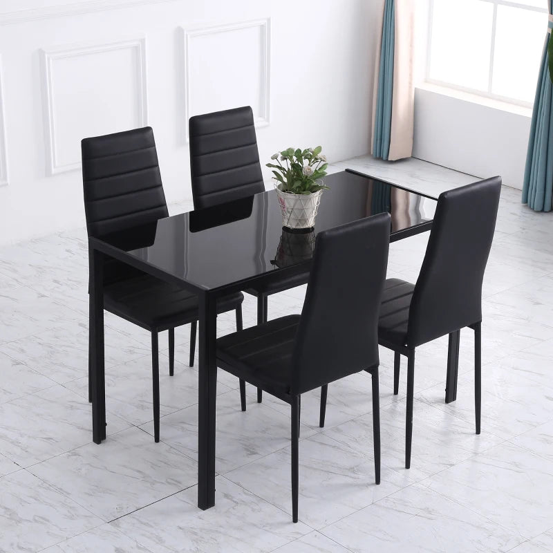 Modern Rectangular Glass Dining Table for 4 - Tempered Glass Top & Metal Legs for Kitchen & Living Room