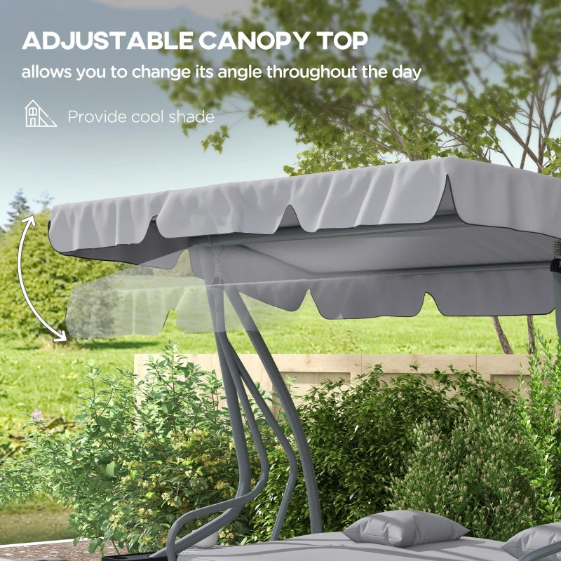Three-Person Garden Swing Chair with Adjustable Canopy - Light Grey - Outdoor Patio Seating