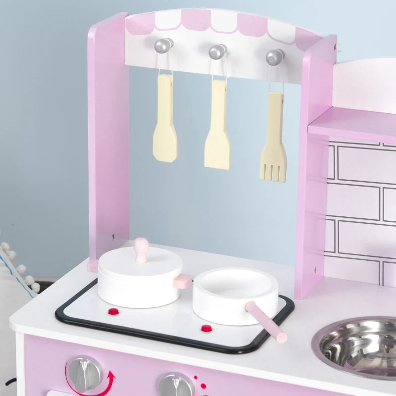 Kids Pretend Kitchen Playset with Cooking Toy Accessories - Fun Pink Role Play Set for Creative Young Chefs