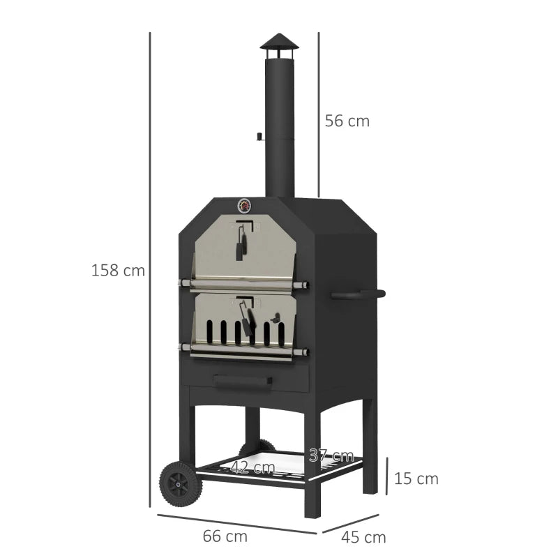 Black Steel 3-Tier Outdoor Charcoal BBQ Pizza Oven