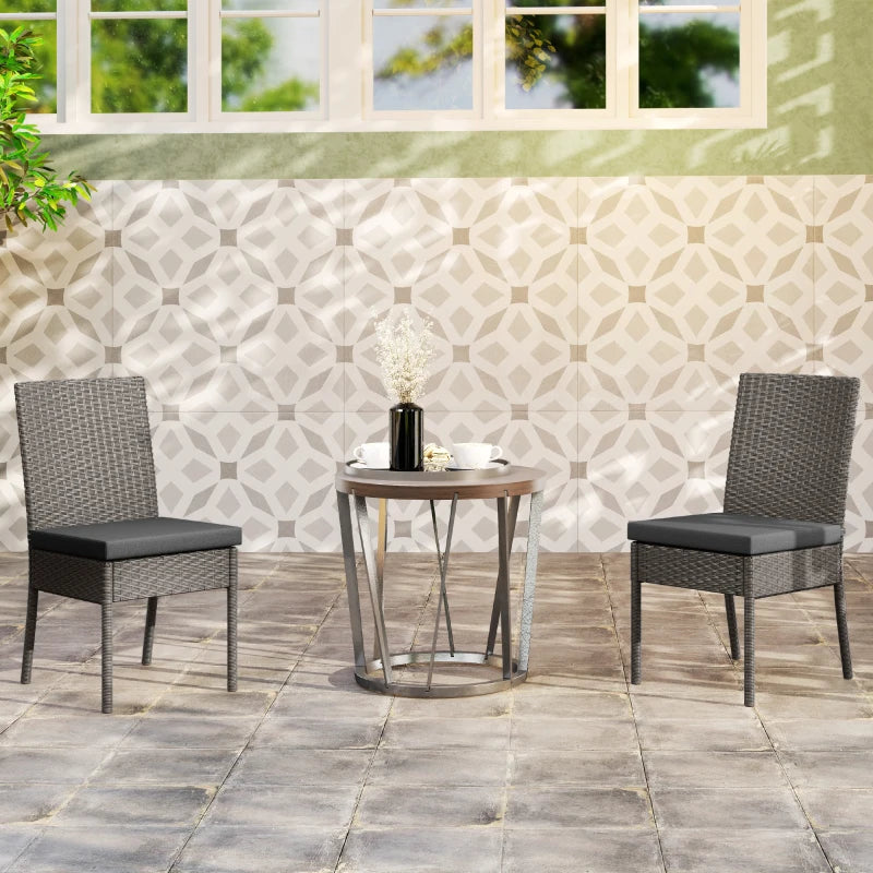 Set of 2 Dark Grey Armless Rattan Garden Chairs - Stylish Outdoor Seating for Patio & Balcony