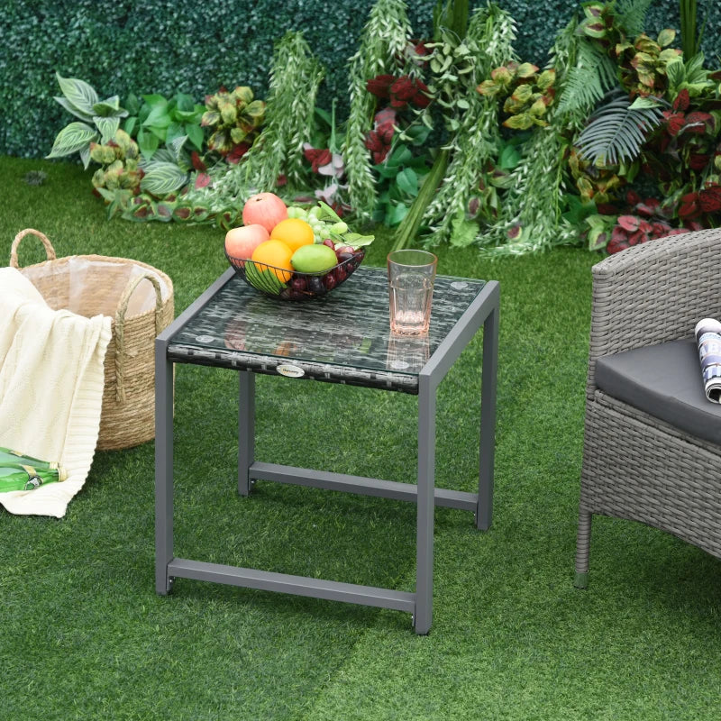 Grey Rattan Outdoor Patio Side Table With Metal Frame