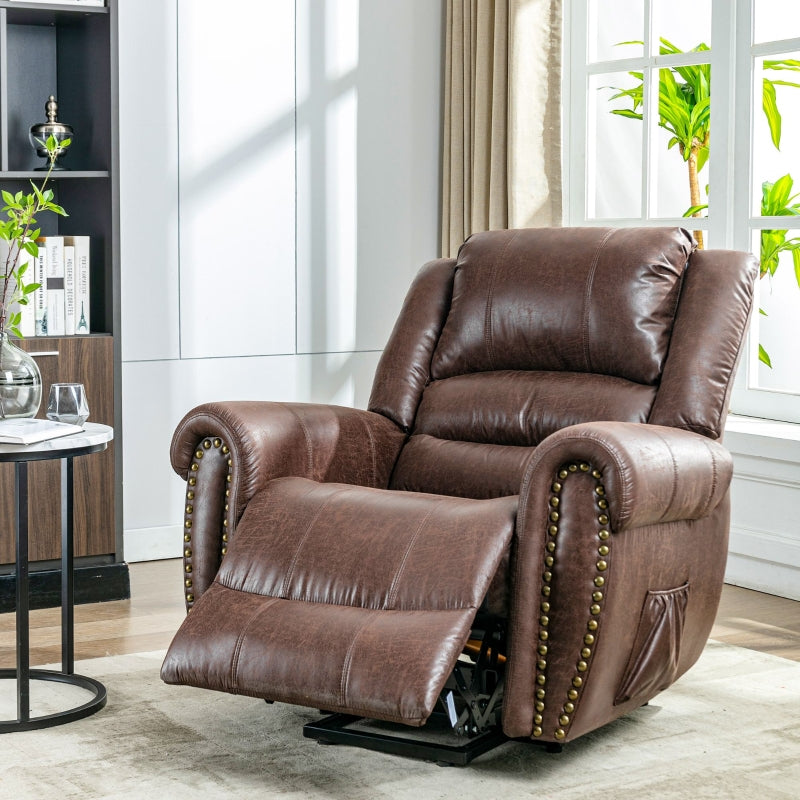 Large Executive Power Lift Recliner Chair with Heating and Massage, Heavy Duty Faux Leather, USB Port, Brown