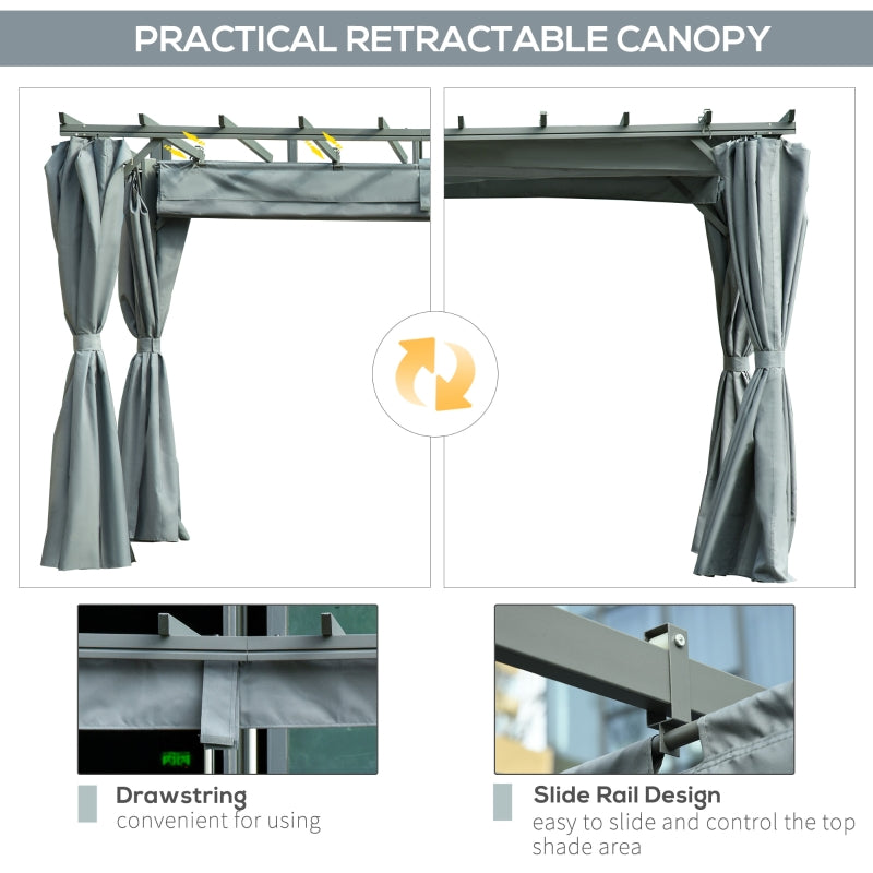 3.6m x 3m Aluminium Pergola with Retractable Roof and Curtains