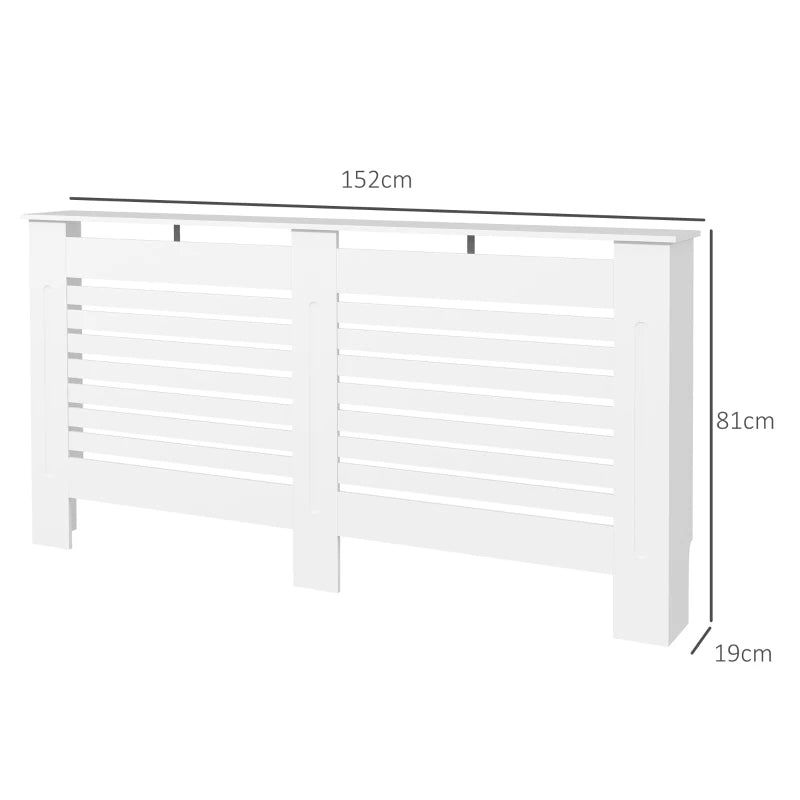 Modern White MDF Radiator Cover Cabinet with Horizontal Slats for Living Room Bedroom 152L x 19W x 81H cm