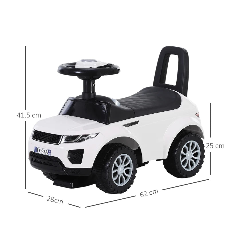 3-in-1 Ride On Car for Toddlers - Foot to Floor Slider with Horn, Steering Wheel, Under Seat Storage, Safe Design - White