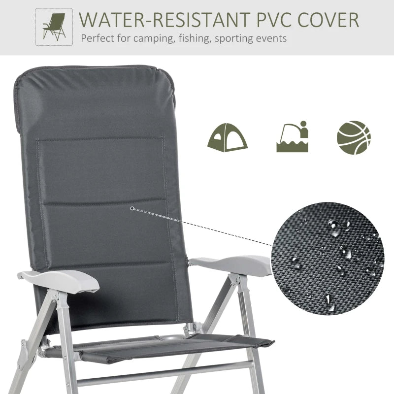 Grey Padded Folding Garden Chairs Set of 2 with Adjustable Back