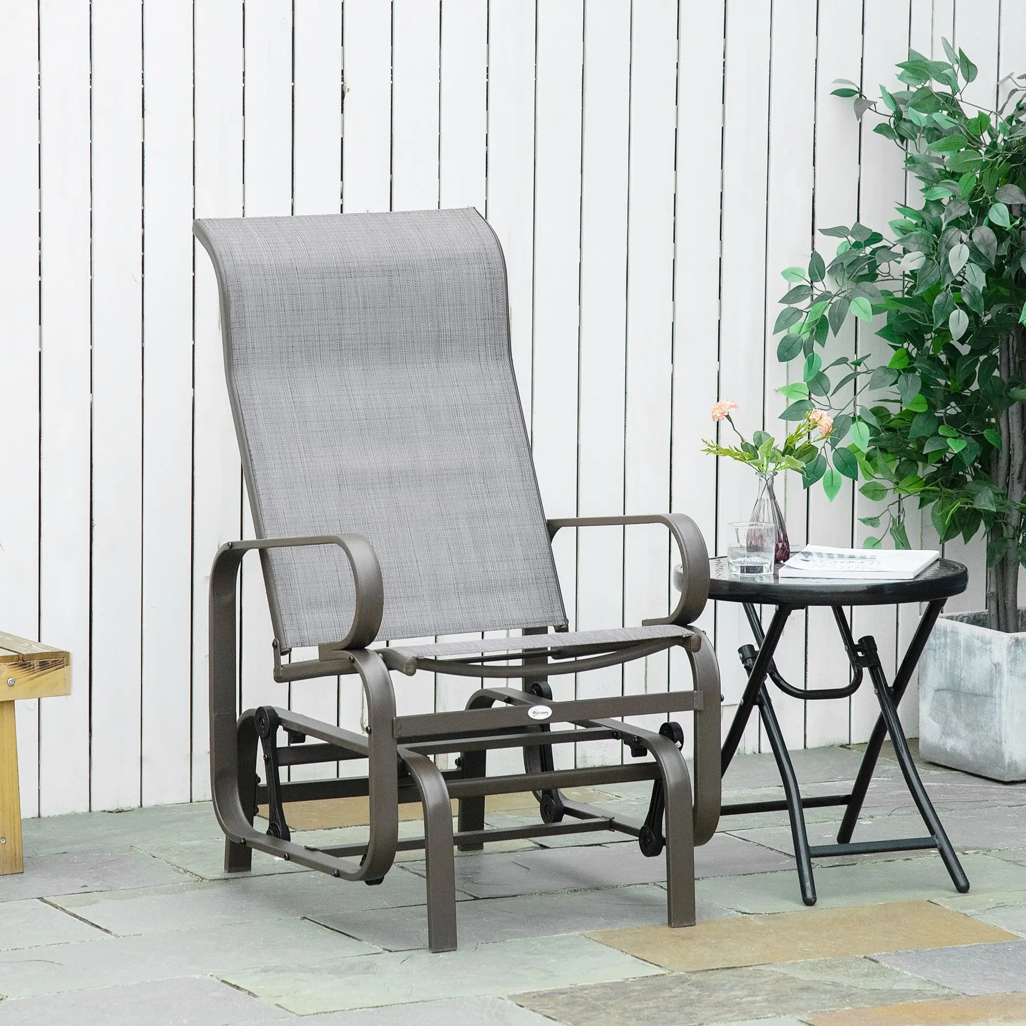 Grey & Brown Outdoor Gliding Rocking Chair - Sturdy Metal Frame