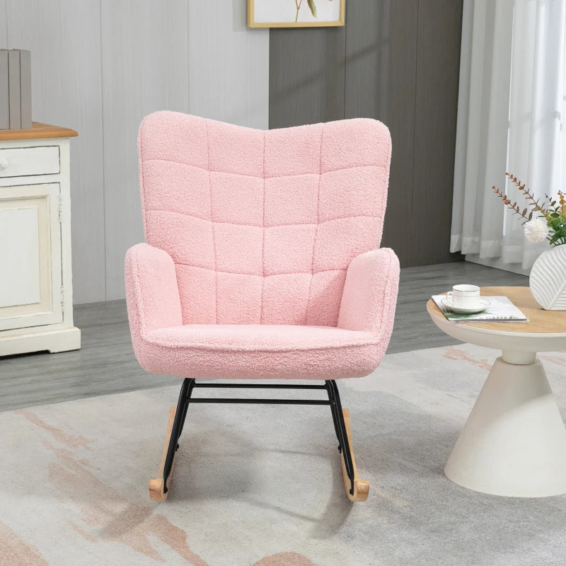 Soft Fleece Rocking Wingback Chair in Pink - Comfortable and Stylish Seating for Your Home
