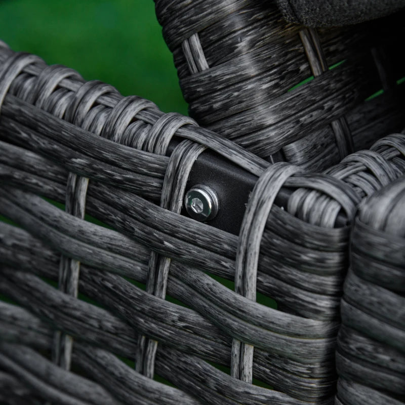 Grey Rattan Sun Lounger with Adjustable Backrest & Washable Cushion