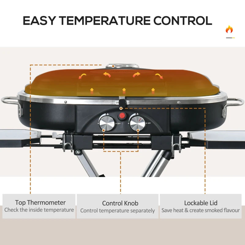 Foldable 2-Burner Gas BBQ Grill with Side Shelves - Black
