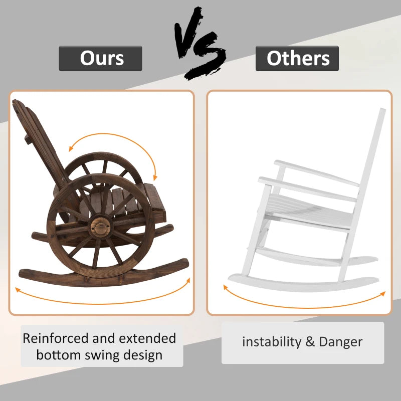 Carbonized Wood Adirondack Rocking Chair - Outdoor Patio Recliner