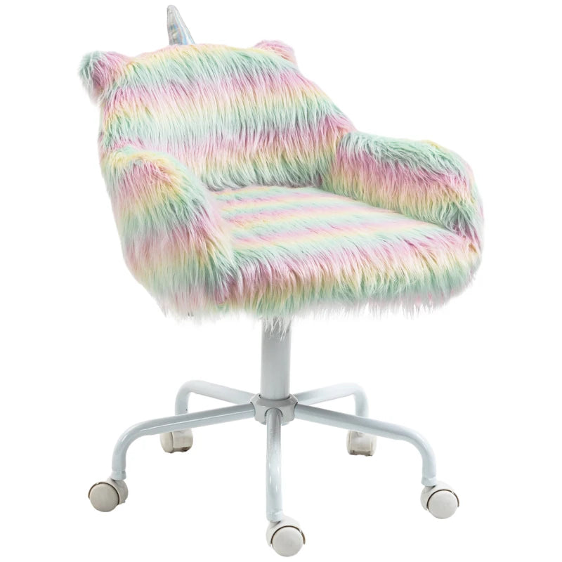 Vinsetto Unicorn Home Office Chair - Height Adjustable Fluffy Desk Chair with Armrests & Swivel Wheels, Colorful Design