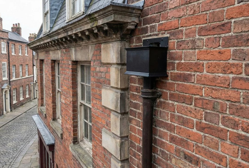 400mm Ornamental Cast Aluminium Rectangular Hopper Head (no motif) - 63mm (2.5") Outlet - Textured Black