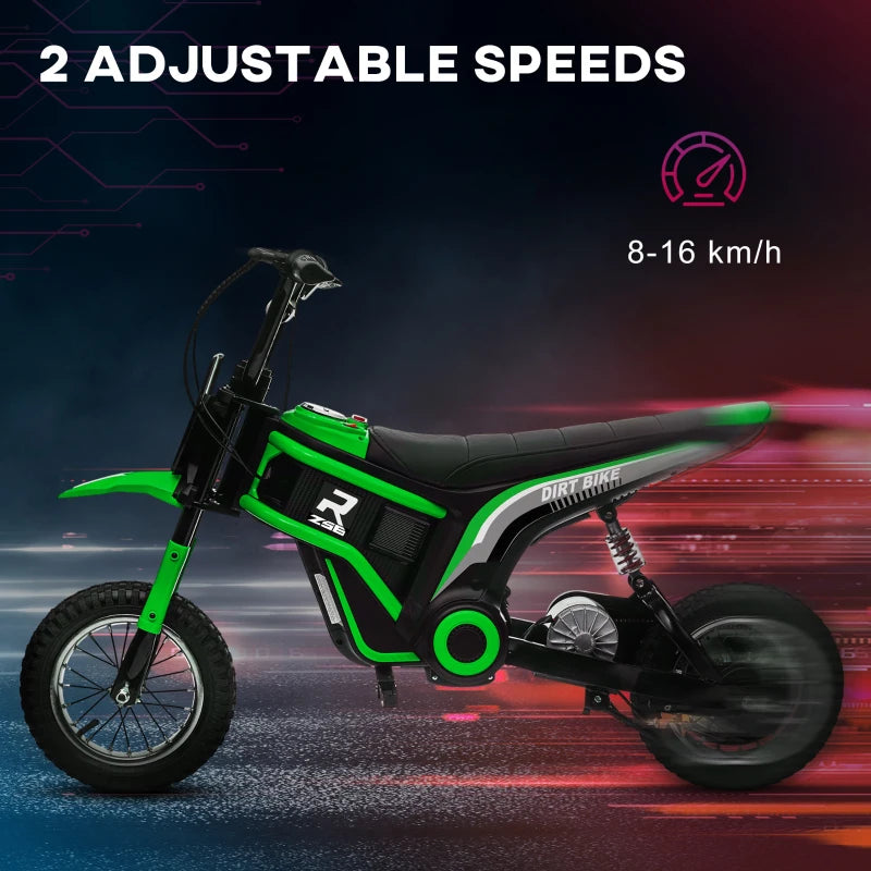 24V Electric Motorbike for Kids with Twist Grip Throttle Music Horn 12 Inch Tyres Green