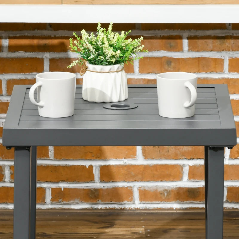 Grey Square Patio Side Table with Umbrella Hole, Steel Frame