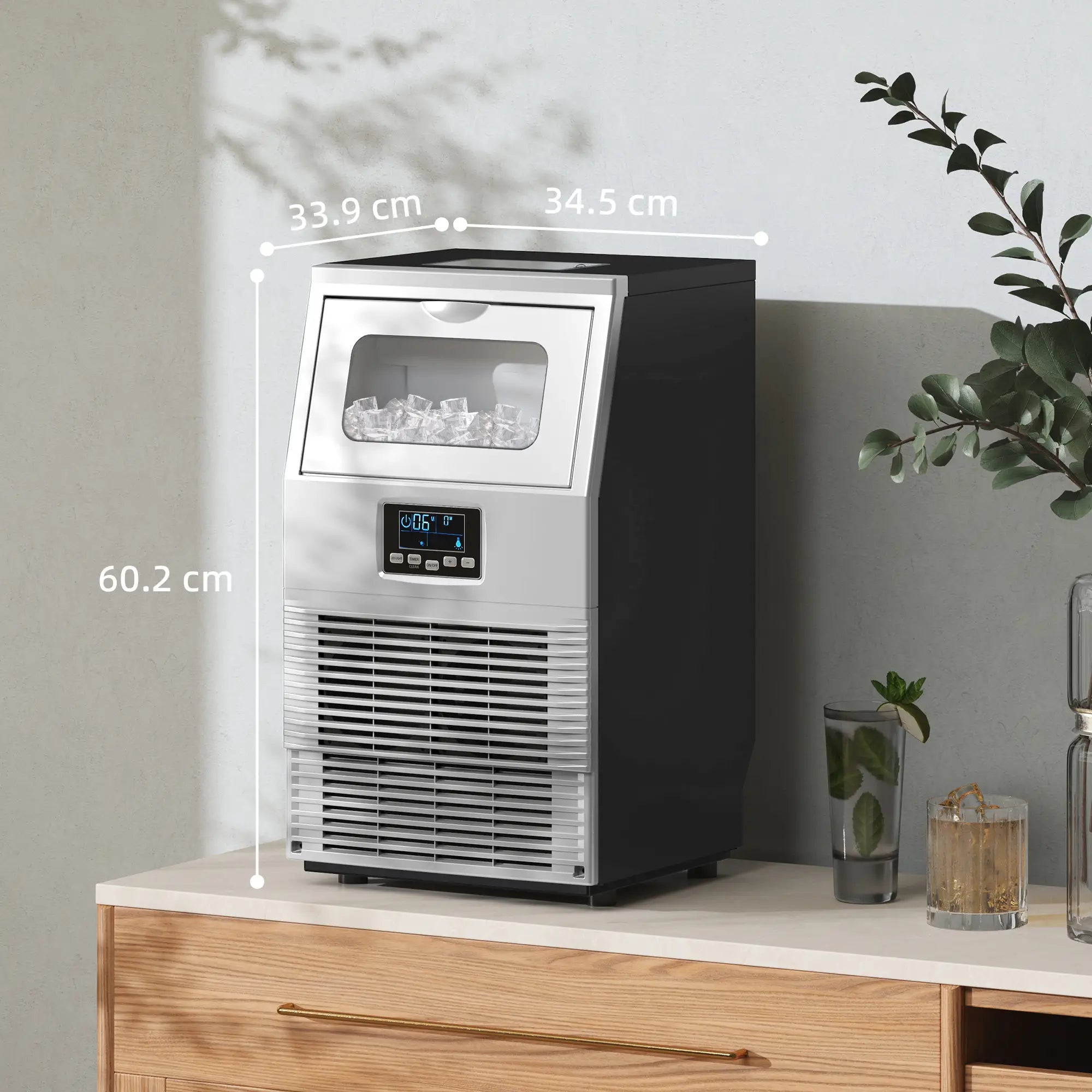 Freestanding Commercial Ice Maker Machine with Digital Control, Ice Scoop, Self-cleaning, 4kg Ice Storage