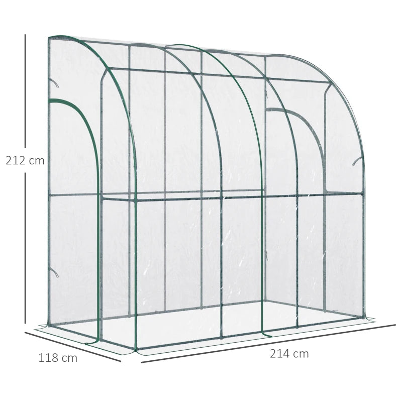 Green Walk-In Wall Tunnel Greenhouse with Zippered Door, Clear PVC Cover