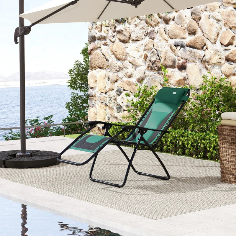 Zero Gravity Lounger Chair - Folding Reclining Patio Chair with Padded Seat, Cup Holder, Soft Cushion and Headrest - Green - Ideal for Poolside and Camping