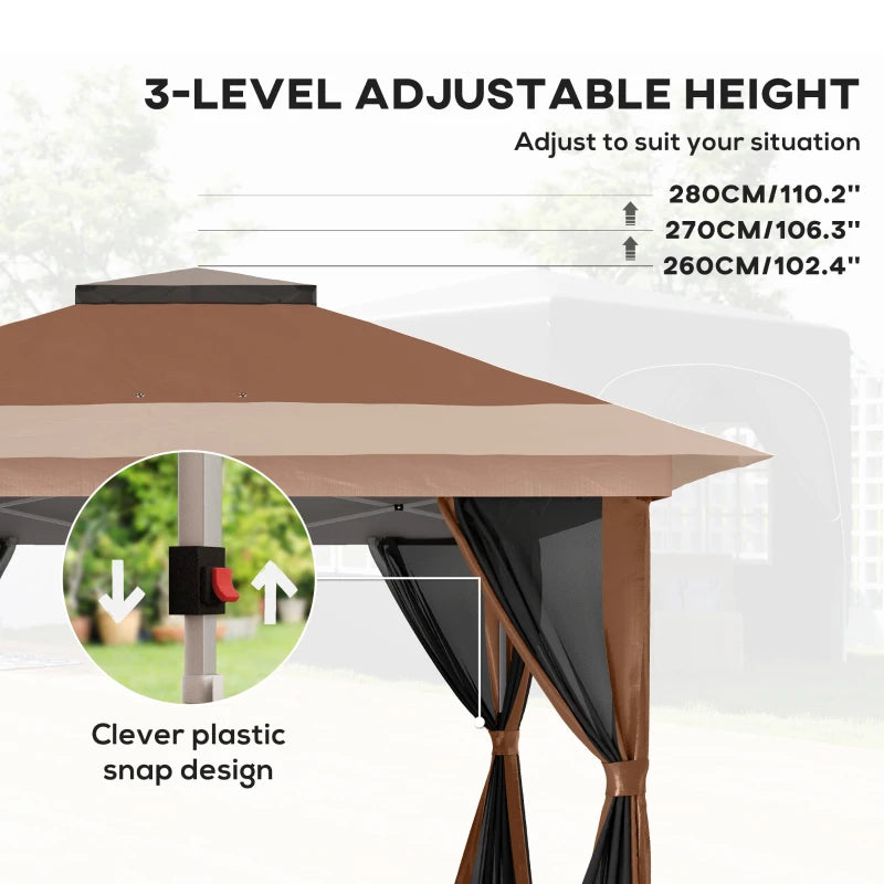 Brown 3.6 x 3.6m Pop-Up Gazebo with Accessories