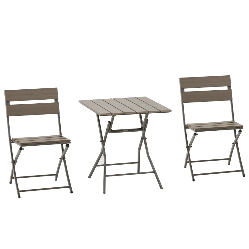 3 Piece Foldable Garden Bistro Set - Grey Patio Furniture Set with Table and 2 Chairs for Conservatory, Balcony, and Terrace