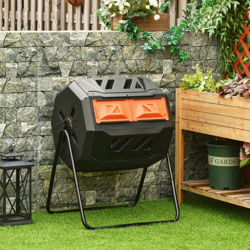 Orange Dual Chamber 160L Rotating Compost Bin for Garden