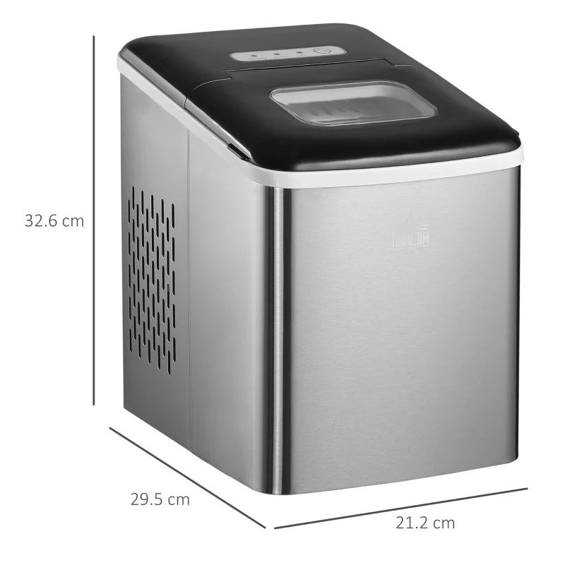 Portable Ice Maker Machine - 9 Cubes in 8 Mins, 12KG/24Hrs, Self-Cleaning, Adjustable Size, Stainless Steel, No Plumbing, Black