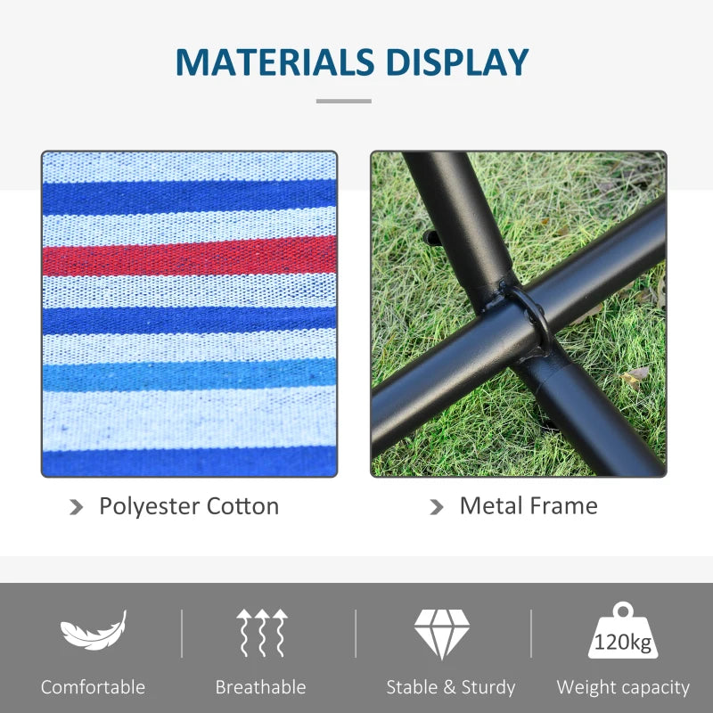 Portable Camping Hammock with Stand - White Stripe, Adjustable Height