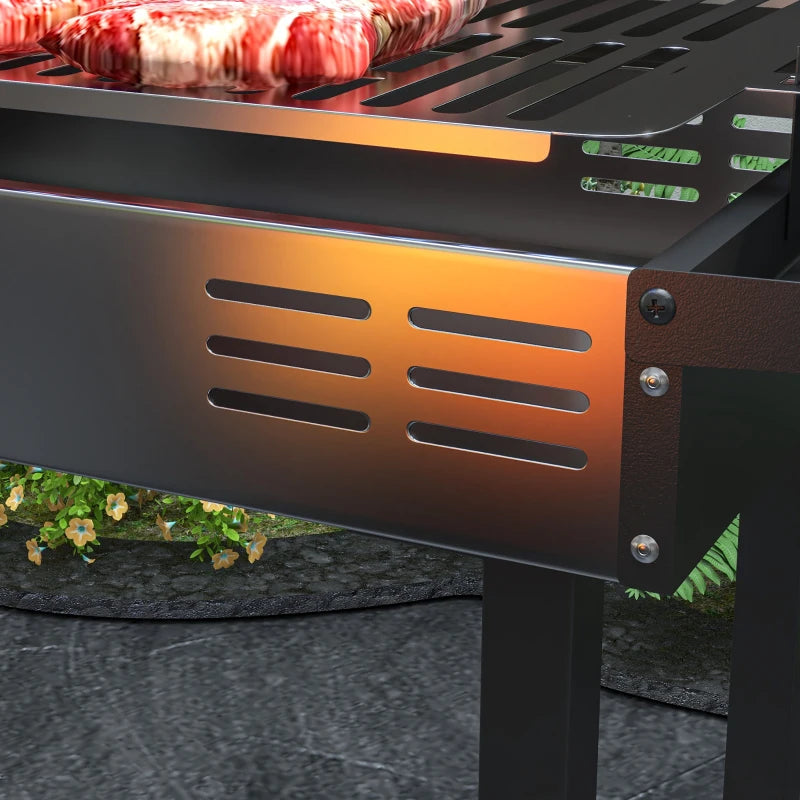 Charcoal BBQ Rotisserie Grill with 3-Level Grate & Side Shelves - Black