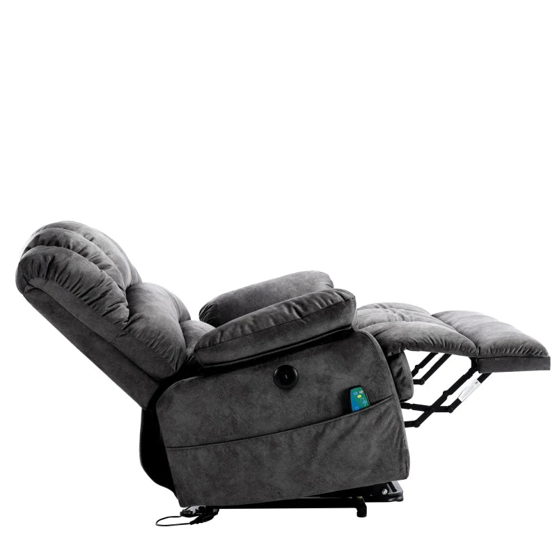 Electric Power Lift Recliner Chair with Heating, Massage, Vibration, USB Ports, and Side Pockets - Grey, 103x100x106 cm