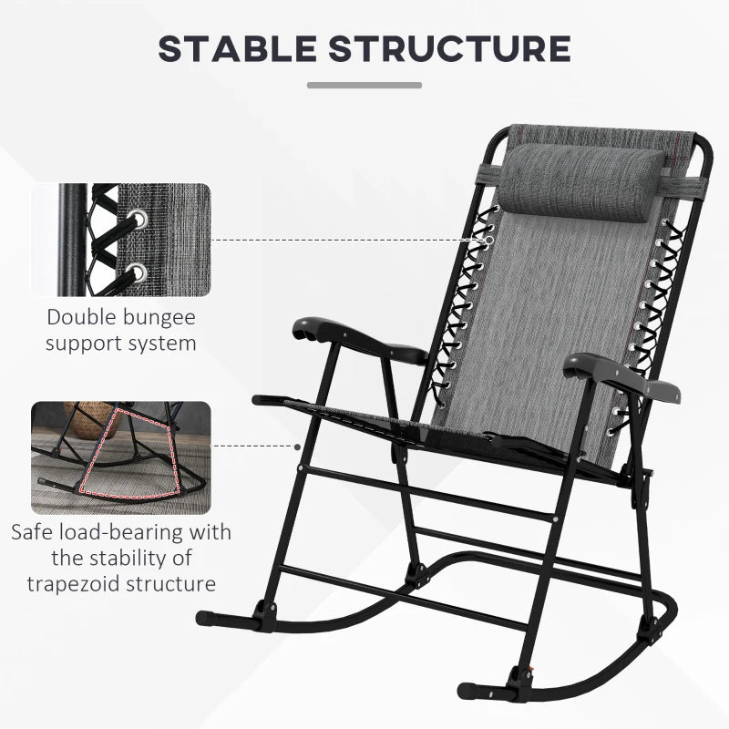 Grey Folding Rocking Zero Gravity Chair with Headrest - Portable Design